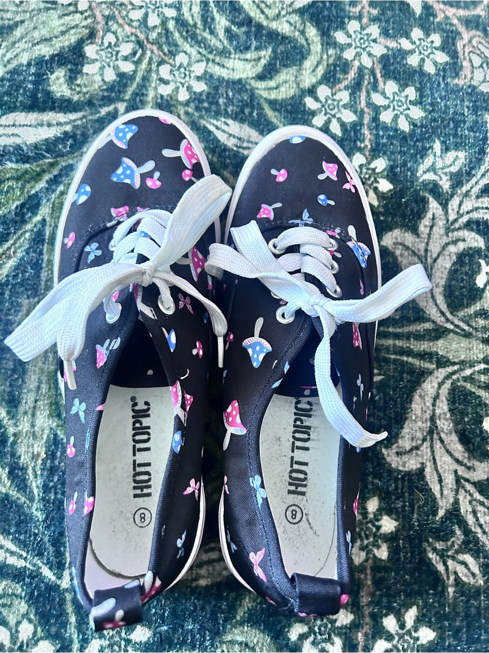 Hot Topic Black Sneakers with Pink & Blue Mushroom Print